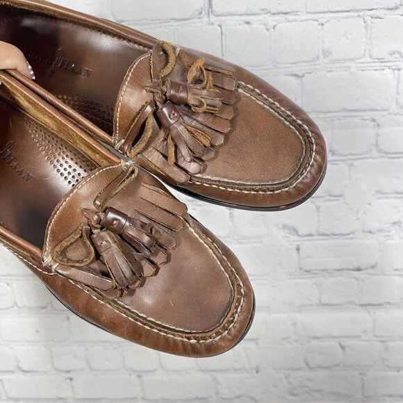 Cole Haan Loafer Shoes Men Size 9D Brown Leather Slip On Tassel Preppy Office - Picture 11 of 13